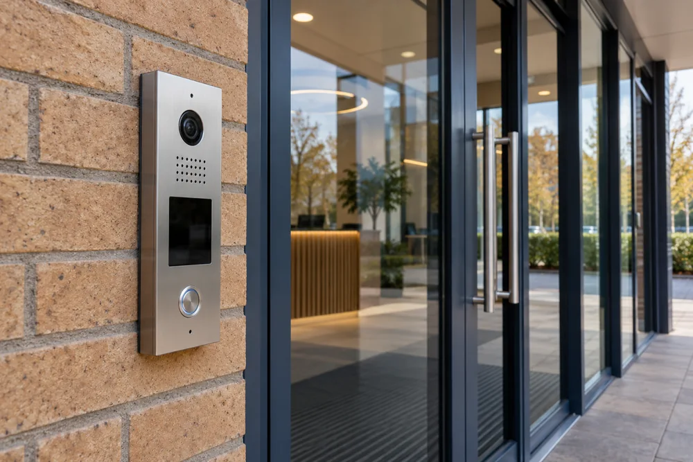 Video intercom at a commercial reception entrance